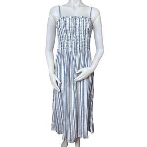 Faherty Lakeview Stripe Smocked Linen Sundress Size Large NWT